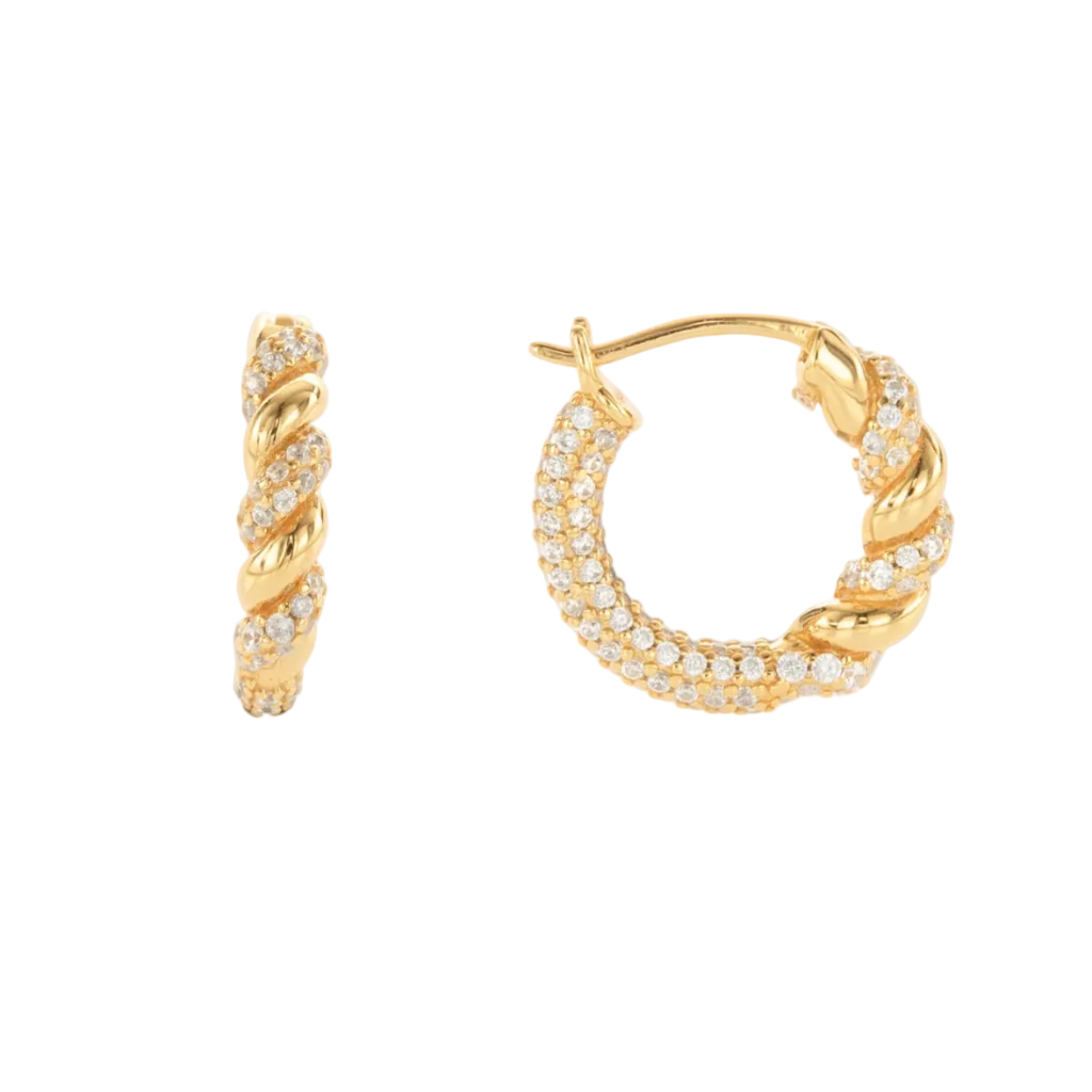 Twisted Pavé Hoop Earrings / Silver & Gold