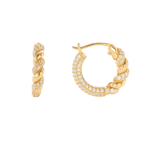 Twisted Pavé Hoop Earrings / Silver & Gold