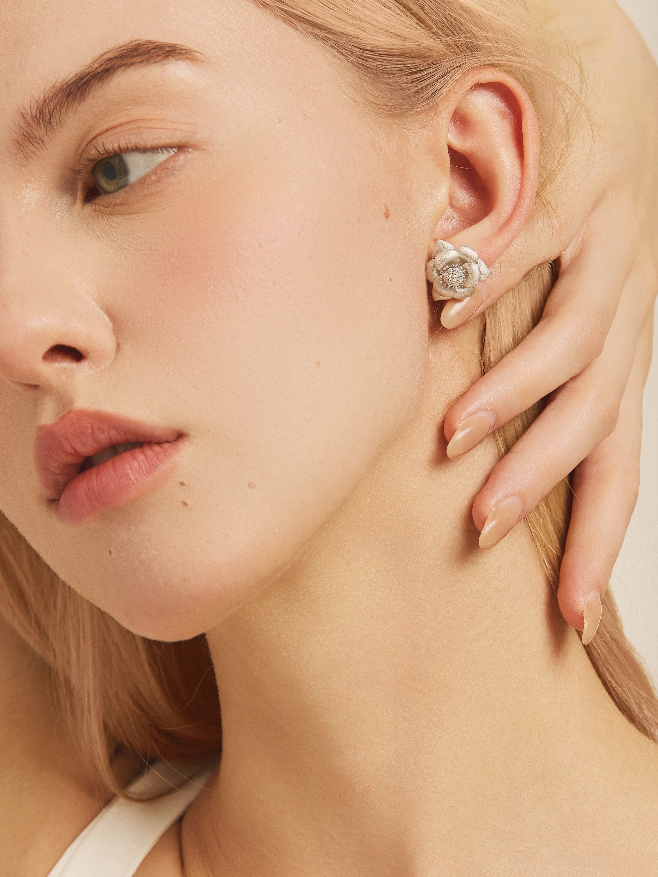 Brushed Camellia Petal Stud Earrings