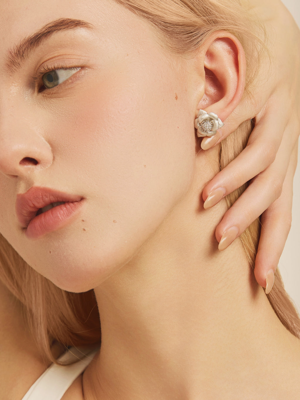 Brushed Camellia Petal Stud Earrings