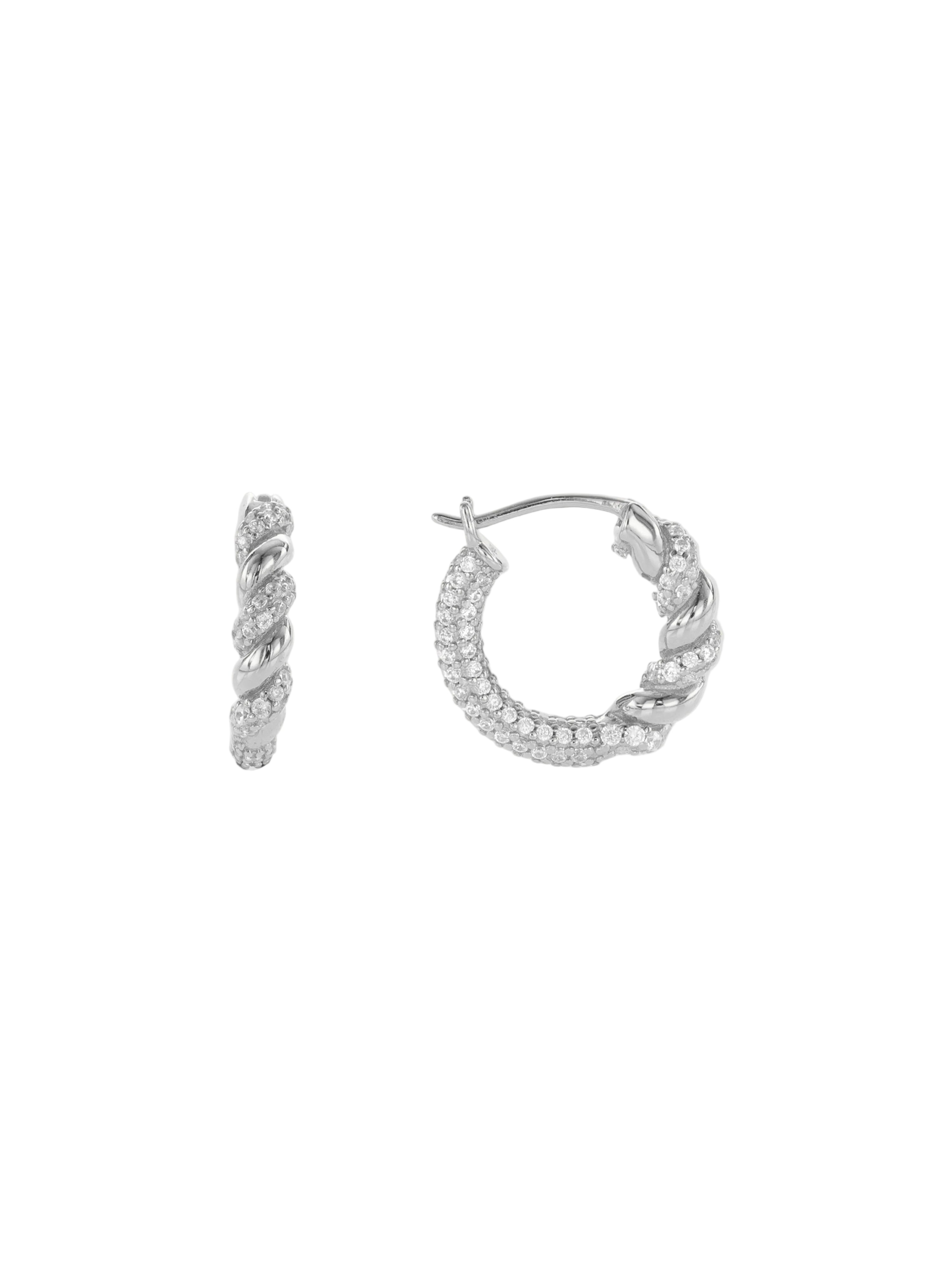 Twisted Pavé Hoop Earrings / Silver & Gold